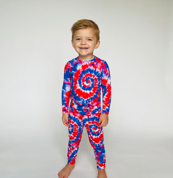 Red, White and Blue Tie Dye Two-Piece Bamboo Viscose Pajama Set