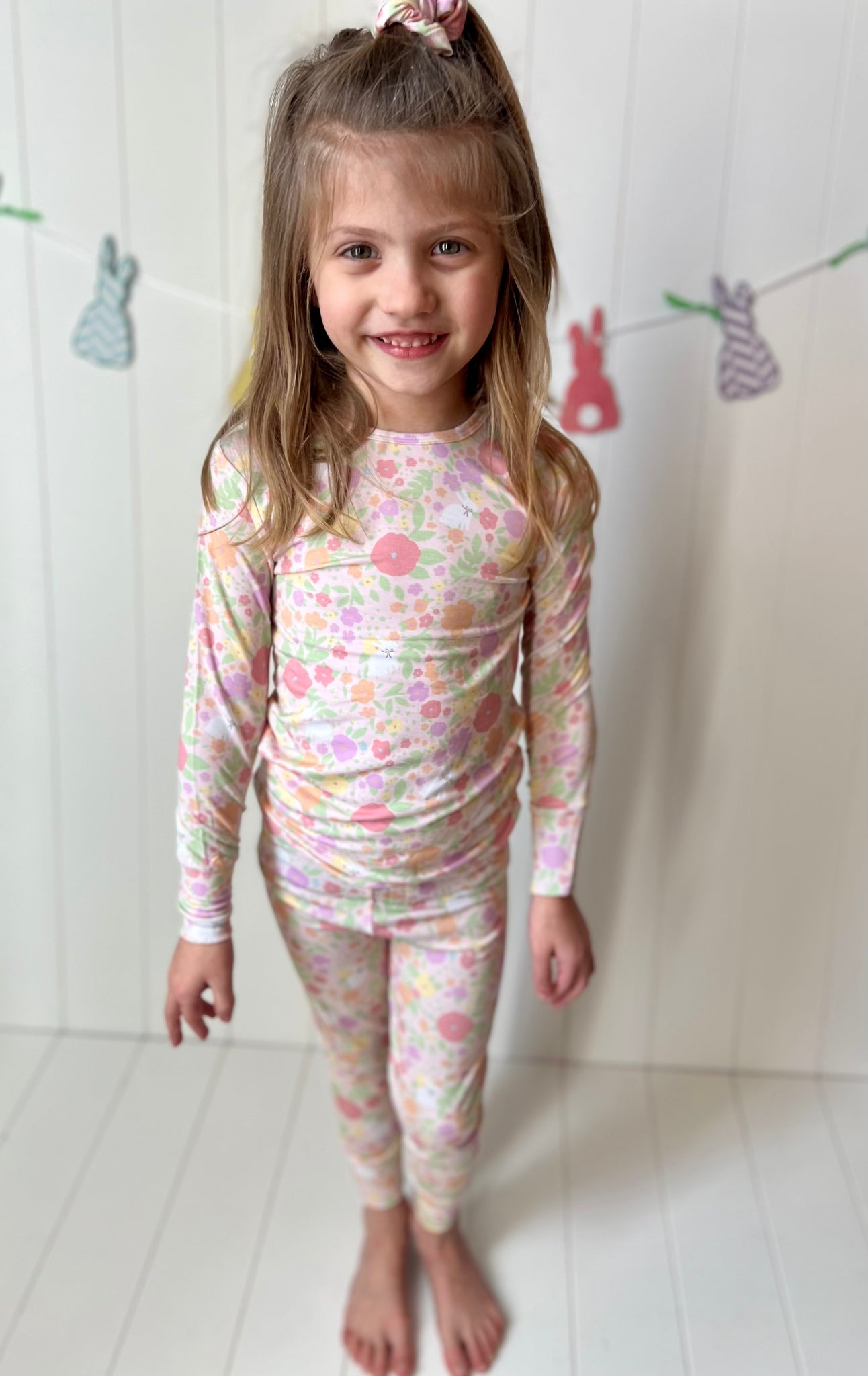 Floral Bunny Two-Piece Bamboo Viscose Pajama Set