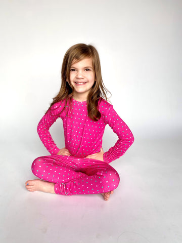 Pink Polka Dot Two-Piece Bamboo Viscose Pajama Set