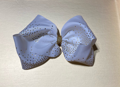 Large White Bow with Gold Polka Dot Hair Clip