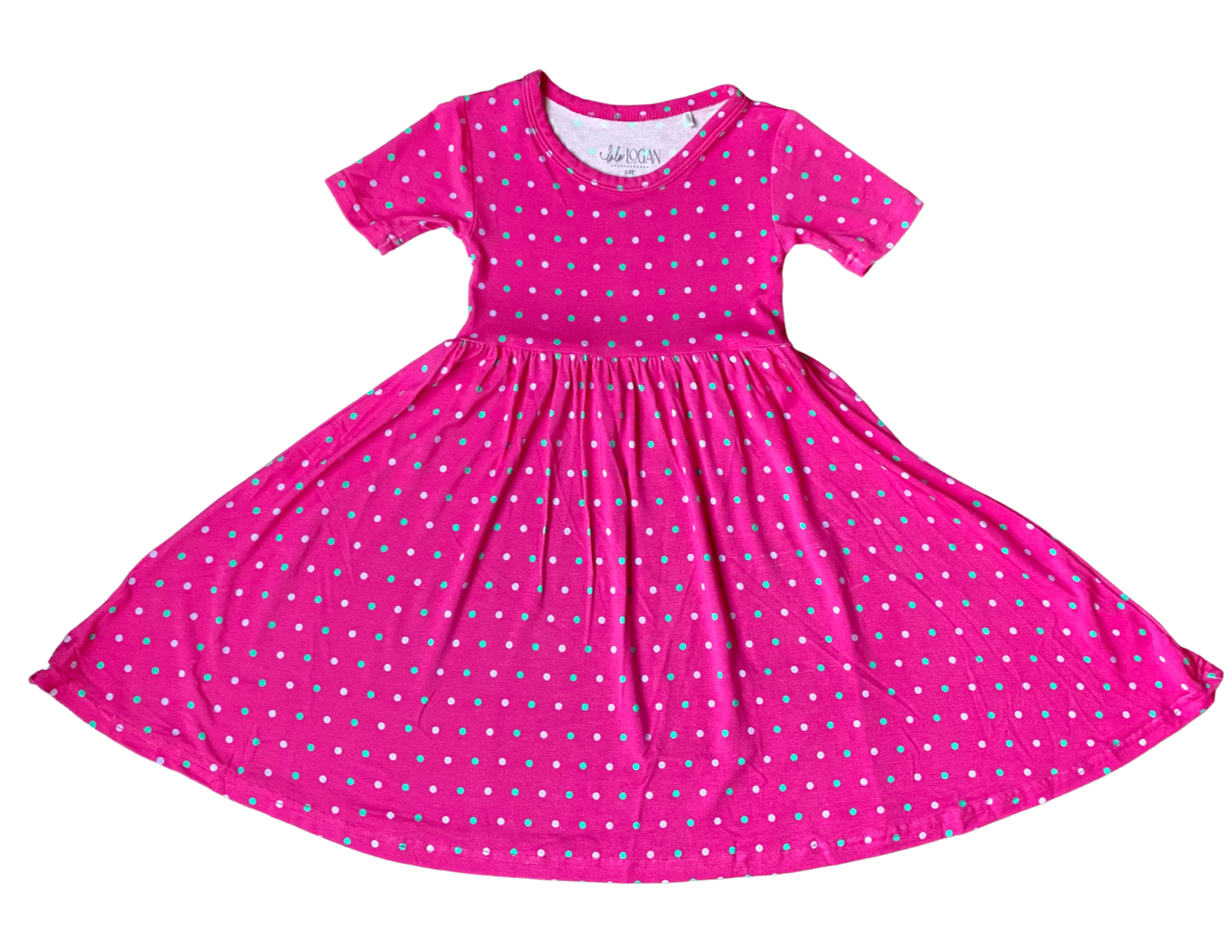 Pink Polka Dot short sleeve Twirl Dress