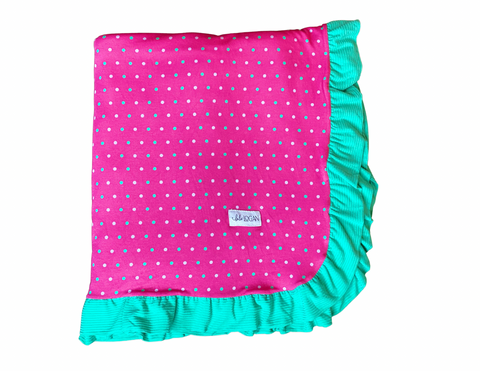 Pink Polka Dot Blanket with ruffles