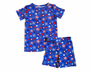 Red, White & Blue Stars Shorts & T-shirt Two-Piece Bamboo Viscose Pajama Set