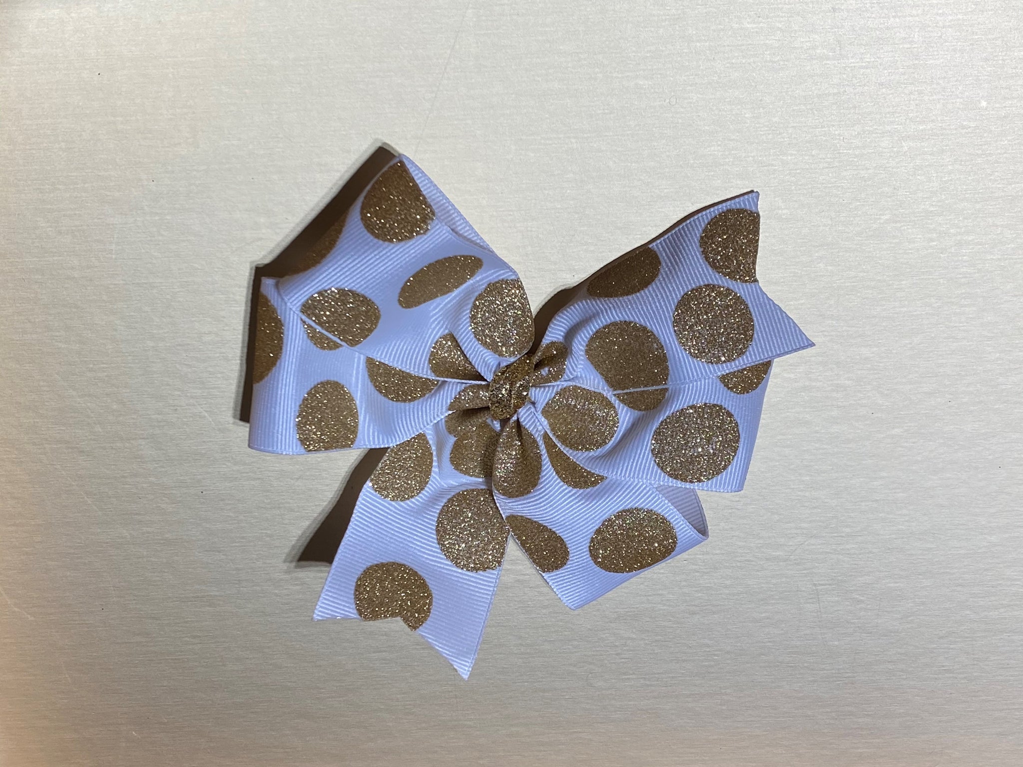 White Bow with Gold Polka Dot Hair Clip