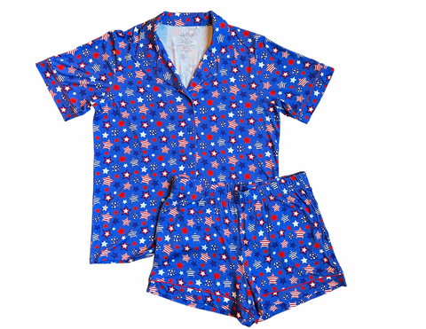 Women's Red, White & Blue Stars Short Sleeve and Shorts Pajama Set