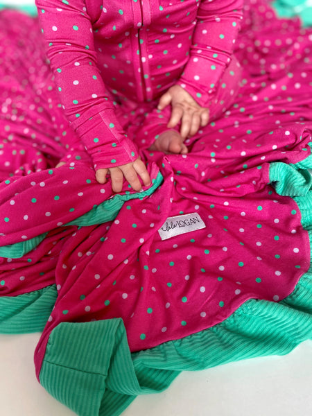 Pink Polka Dot Blanket with ruffles