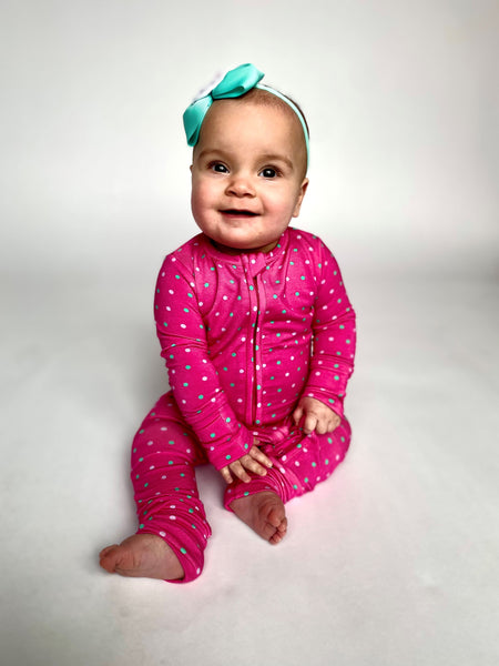 Pink Polka Dot One-Piece Bamboo Viscose Footie/Romper