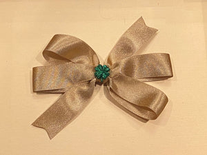 Gold Glitter Bow with small Green Shamrock Clip