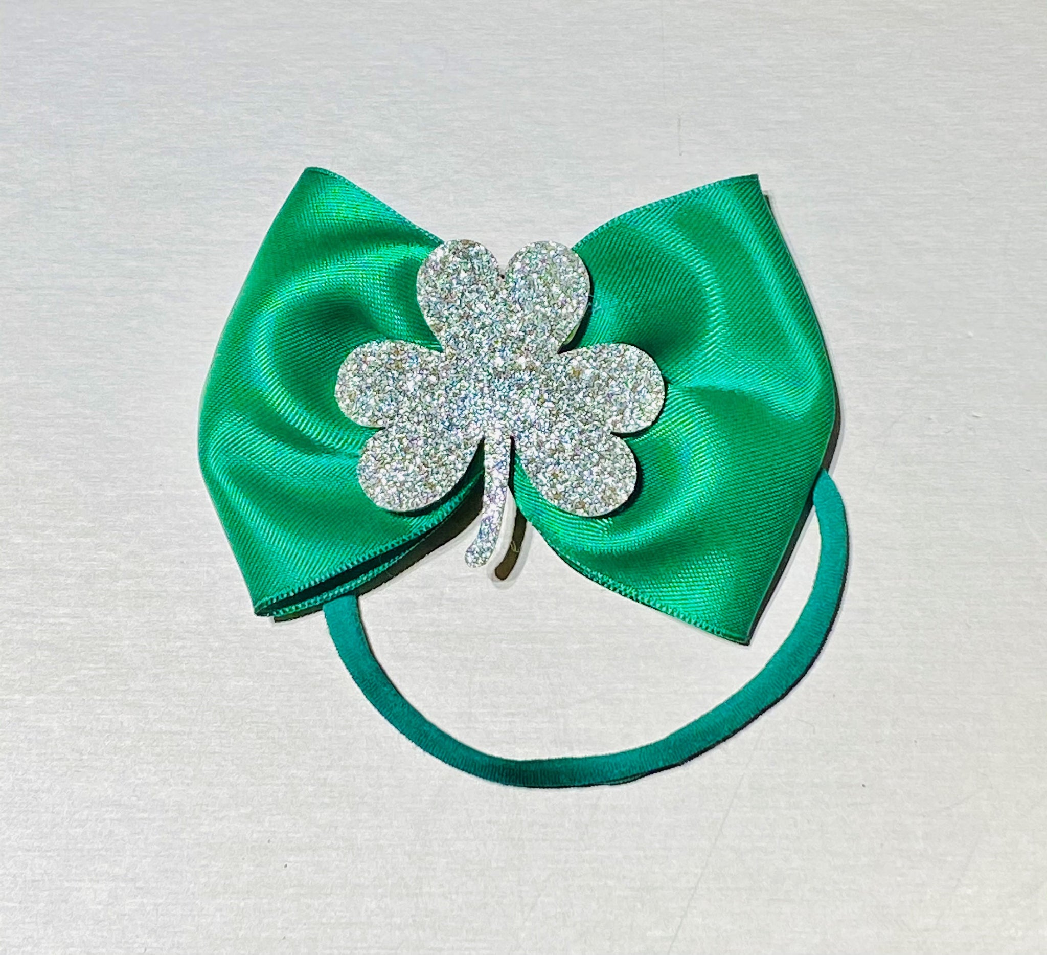 Kelly Green Bow Headband with Gold Glitter Shamrock