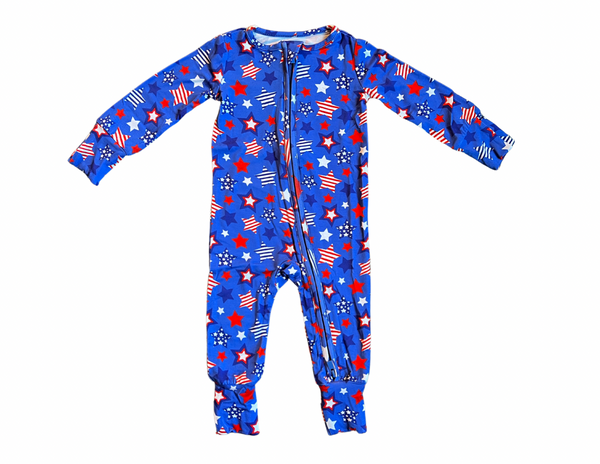 Red, White & Blue Stars One-Piece Bamboo Viscose Footie/Romper