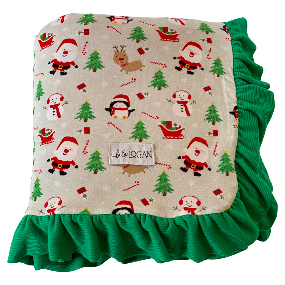 Santa Bamboo & Plush Blankie with Ruffle