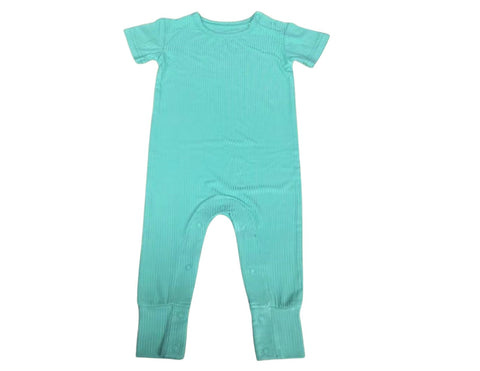 Teal Ribbed Short Sleeve Romper