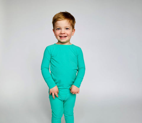 Teal Ribbed Two-Piece Bamboo Viscose Pajama Set