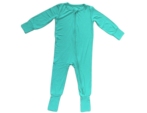 Teal Solid Ribbed One-Piece Bamboo Viscose Footie/Romper