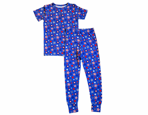 Red, White & Blue Stars T-shirt & Pants Two-Piece Bamboo Viscose Pajama Set